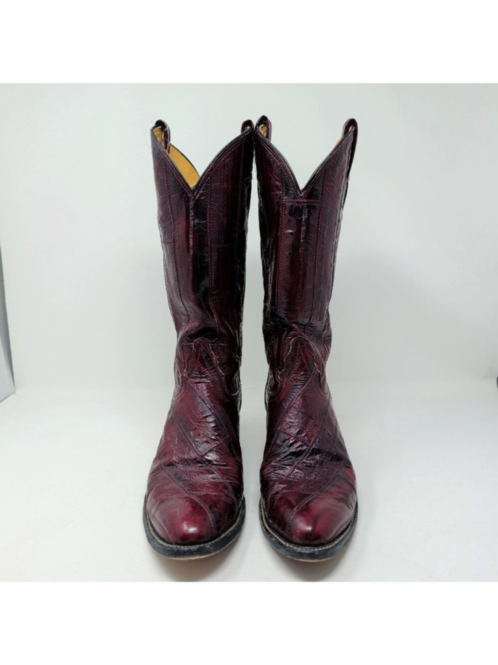 Vintage Tony Lama Boots 7.5 Red Eel Leather Western - Picture 3 of 10
